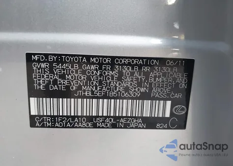 2011 Lexus Ls 460 from USA, damaged, VIN JTHBL5EF1B5106309